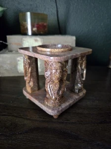 Hand-Carved Soapstone Elephant Oil Diffuser 4" Aromatherapy Burner East Asia - Picture 1 of 14