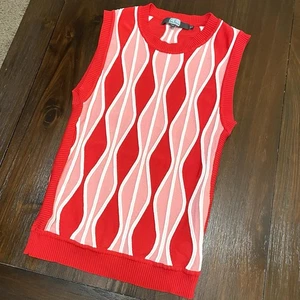 Anthropologie Mimma Maglione Arlecchino Gilet Rosa Rosso Eva Franco Taglia XS - Foto 1 di 10
