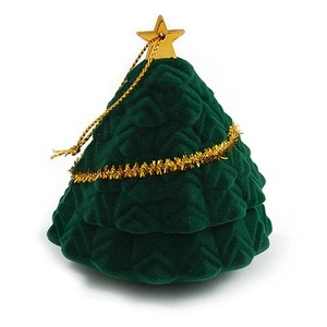 Dark Green Velour Christmas Tree Jewellery Box For Ring/ Stud Earrings - Picture 1 of 6