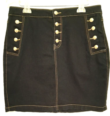 Falda corta hidráulica para mujer 16 negra con botones dorados tiro alto Y2K Preppy NUEVA Foto 1 de 4