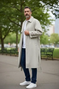 London Fog Herren Khaki Luxus Trenchcoat mit Gürtel & Zip Out Liner Gr. 44 Reg - Bild 1 von 19