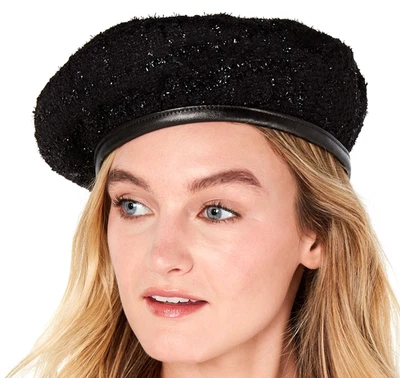 INC International Concepts Tweed Metallic Sparkle French Beret Black Hat - Image 1 of 4