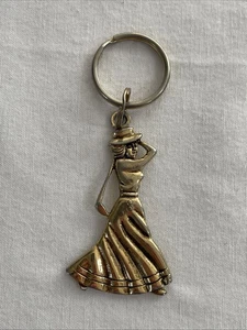 3" Gold Tone Metal Lady Golfer Key Ring Chain Sport Dress - Picture 1 of 8