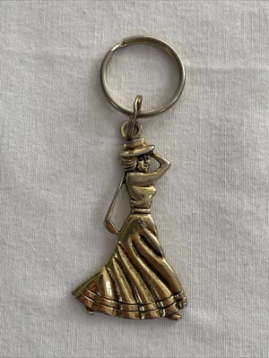 3" Gold Tone Metal Lady Golfer Key Ring Chain Sport Dress - Image 1 of 4