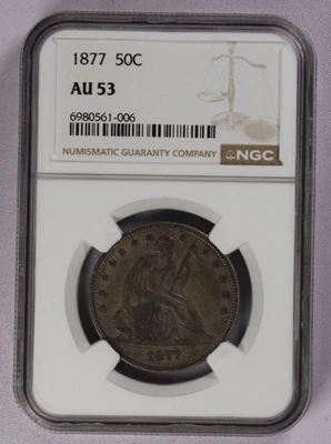 1877 Seated Liberty Silver Half Dollar 50C NGC AU 53 - Image 1 of 3