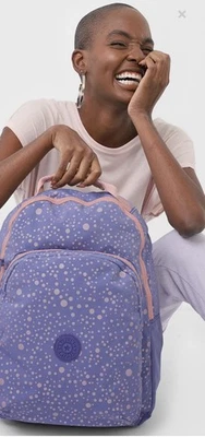 NUEVO Kipling Seoul Mochila grande de 17" Bolsa para portátil Morado Puntos Rosas Brillantes Foto 1 de 4