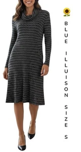 🌻BLUE ILLUSION CHARCOAL COWL NECK DRAPE POCKETS  WAFFLE KNIT MIDI DRESS SIZE S - Picture 1 of 10
