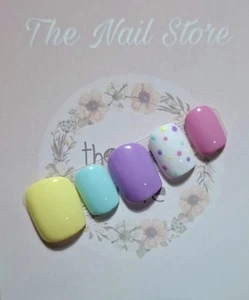 Hand Painted Spring Summer Pastel Polka Dot Gel Polish Press On False Nails - Picture 1 of 4
