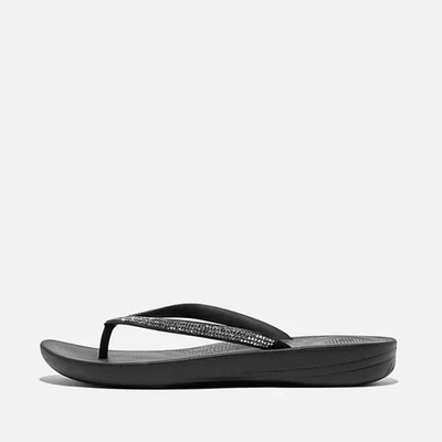 FitFlop iQushion Sparkle Flip Flops Women's US 6 Black Toe Post Sandals RHS6222 - Image 1 of 4