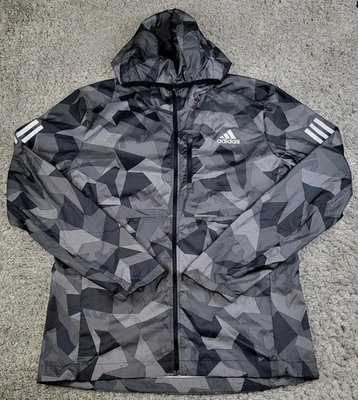 adidas Own the Run Hooded Running Jacket Men's Size Large  Black/Grey Camo - Image 1 of 4