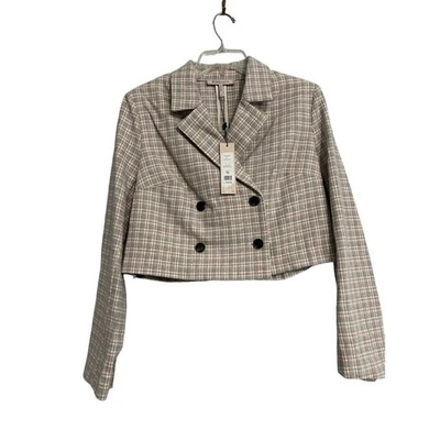 BCBGeneration Pink Grey Tweed Double Breasted Cropped NEW Blazer Size Small - Image 1 of 4