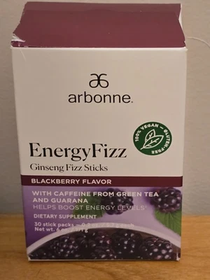 Arbonne Fizz Energy Sticks sin cafeína BLACKBERRY nuevo 30 varillas 1/27 Foto 1 de 2