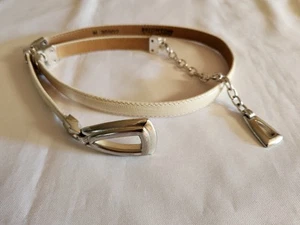 Cintura vintage anni 90 Brighton pelle crema tono argento maglia metallo taglia M western bella! - Foto 1 di 14