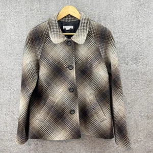 Pendleton USA Vintage Women's Large Lambswool 4button Plaid Jacket Brown Lined - Picture 1 of 14