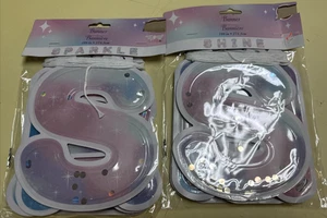 2pc Unicorn Banners Garland "SPARKLE" & "SHINE" Pink Glitter 108" each - Picture 1 of 4