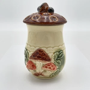 Vintage Japan Mushroom Snail Ceramic Lidded Canister 5" Brown Tan Kitchen Decor - Picture 1 of 12