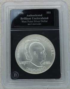 1990-W Eisenhower Silver Dollar US Mint Commemorative $1 Beckett Holder - Picture 1 of 2