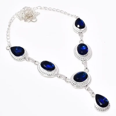 Collar Joyería Plata de Ley 925 Hecho a Mano Piedras Preciosas Tanzanita Azul 18" Foto 1 de 4