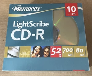 Memorex LightScribe CD-R 10 Pack 52x 700MB 80 Min Recordable CD Writers SEALED - Afbeelding 1 van 2