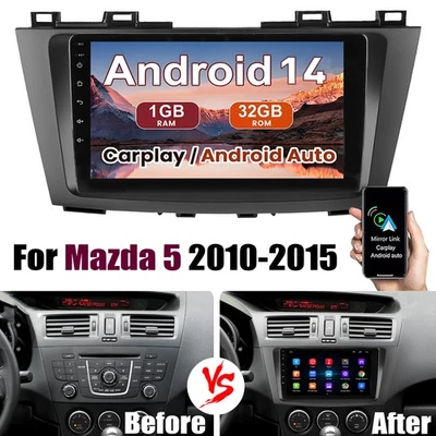 Para Mazda 5 2010-2015 9" Android 14 Coche Estéreo CarPlay WIFI GPS Unidad Principal BT 32G Foto 1 de 4