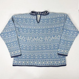 Oilily Vintage Sweater Blue White Fair Isle Knit Reindeer Cotton Women's Large - Picture 1 of 7