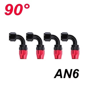 4Pcs Black+Red 90°Degree AN6 Oil Fuel Line Hose End Fitting Adapters Kits - Picture 1 of 12