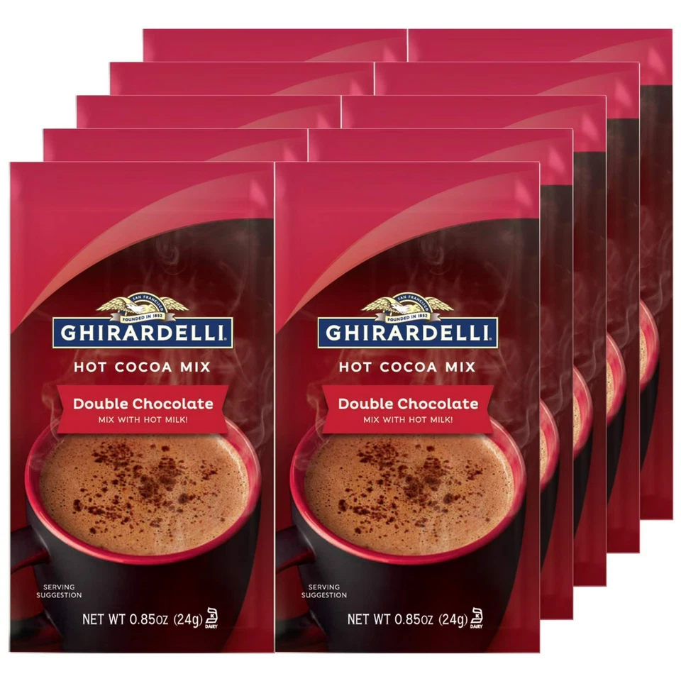 BRANDED New Ghirardelli Double Chocolate Hot Cocoa Mix, 0.85-Ounce Packets (Pack of 10)