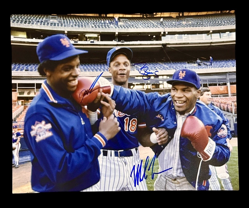 MIKE TYSON, DOC GOODEN, DARRYL STRAWBERRY SIGNED AUTO 16x20 PHOTO METS W/JSA COA - Image 1 of 1