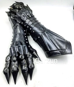 Black Medieval Nazgul Wearable Gloves Pair Armour Battle Steel Armor Gauntlets - Picture 1 of 7