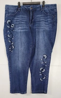 Faded Glory Woman's Plus Size 24W Stretch Floral Embroidered Jeans Dark Wash - Image 1 of 4