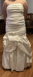 Mermaid Style Strapless White Wedding Dress Small Flower - Picture 1 of 18