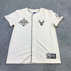 Milwaukee Bucks Baseball Jersey Mens Medium Button Up Shirt Top Basketball NBA - Picture 1 of 10