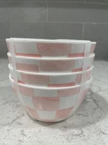 Set 4 CHECKERED PINK & WHITE Melamine 4.5x2.5” Bowls Appetizer Tidbit Salsa Dip - Picture 1 of 4