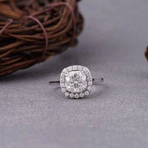 Wonderful 4ct Cushion Women's Sterling Silver Moissanite Halo Engagement Ring - Picture 1 of 10