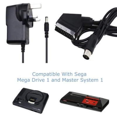 SEGA MEGA DRIVE / MASTER SYSTEM 1 Console Power Supply + Scart Lead Cable