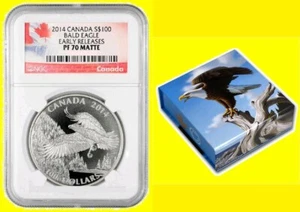 2014 CANADA S$100 PURE SILVER BALD EAGLE EARLY RELEASE NGC PF 70 UC mintBoxCoa - Picture 1 of 6