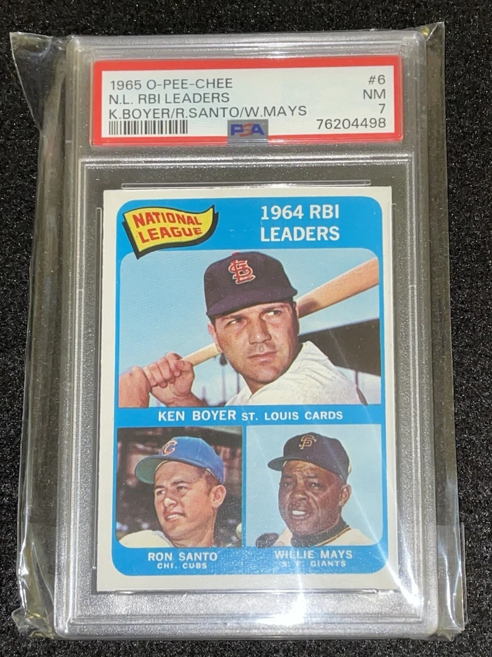 1965 OPC O-Pee-Chee Baseball #6 N.L. Rbi Leaders  PSA 7 Mays Santo Boyer  - Image 1 of 2