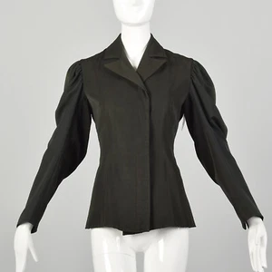 XXS 1880s Wearable Dark Green Victorian Jacket Wasp Waist Mutton Sleeve VTG - Picture 1 of 10