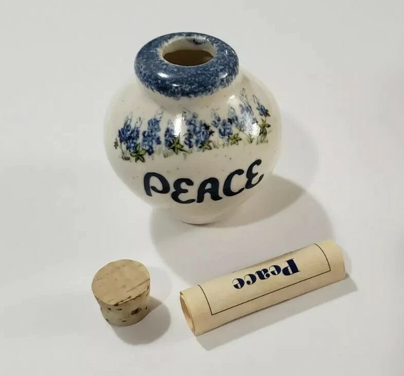 MENSAJE DE DESPLAZAMIENTO 'Que seas bendecido con la paz' interior 21/4"T BOTELLA DE CERÁMICA PAZ  Foto 1 de 4