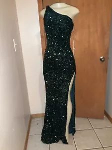 Green Long Sequin Dress Half Sleeve Size Xs - Picture 1 of 7