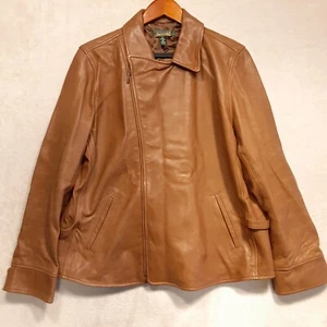 Lauren Ralph Lauren Womans Full Zip Leather Moto Style Jacket Sz.1X-Brown - Picture 1 of 15
