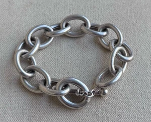 925 Sterling Silver Wide Oval Link Toggle Clasp 8" Bracelet #9 - Picture 1 of 8