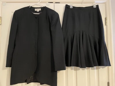 Потрясающий женщин винтажный Christian Dior размер 14 костюм куртка Blazer юбка черная шерсть - Изображение 1 из 4