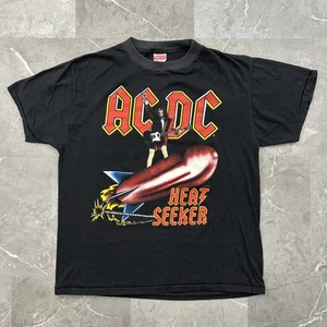 80s Vintage ACDC Shirt Mens XL Heat Seeker World Tour 88 Graphic Band Tee Black - Picture 1 of 11
