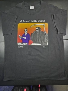 Vintage 1991 A Brush With Death Comic Art Single Stitch T-Shirt, Sz XL 23x30" - Picture 1 of 13