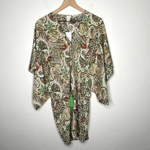 Versona Womens Kaftan Coverup One Size Green Yellow Paisley Multicolor Vacation - Picture 1 of 10