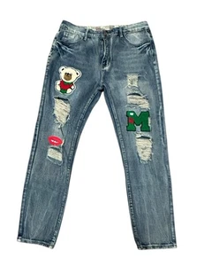 Pantalones de mezclilla ReminisceMe talla 36 entrepierna 30 parches rectos desgastados rasgados retro Y2K - Imagen 1 de 7