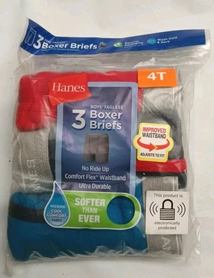 3 pack of Hanes Toddler Boys Tagless Boxer Briefs Wicking Comfort Cotton Size 4T - Image 1 of 4