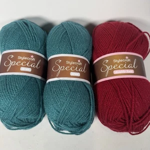 Stylecraft Special Double Knit & Aran Cream Yarn 3 Skeins 2 Teal & 1 Claret - Picture 1 of 7