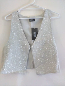SARA (EZIBUY) LINEN VEST EMBELLISHED SEQUINS BEADS (PEBBLE) SIZE 18 - Picture 1 of 2